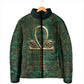 Sobek Crocodile Warrior Padded Jacket with Ankh Ancient Egyptian Motif in Emerald