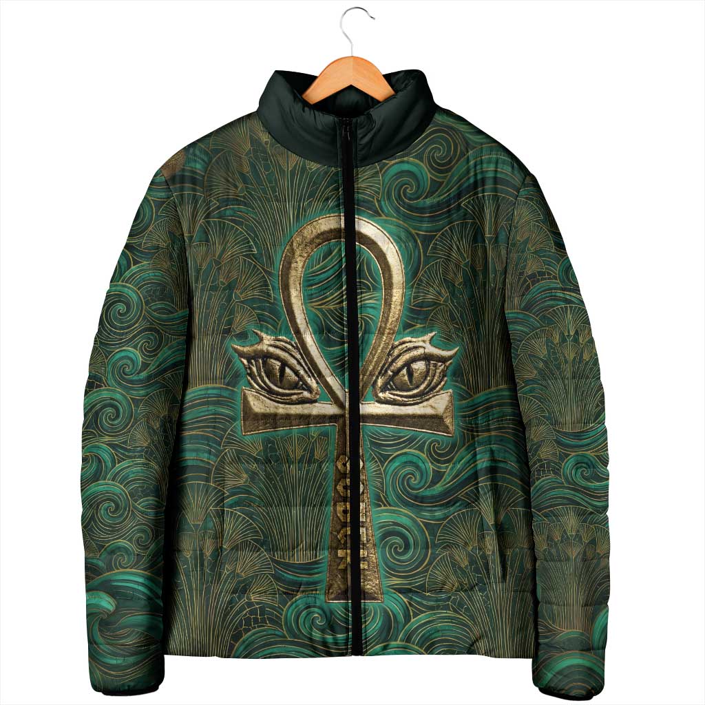 Sobek Crocodile Warrior Padded Jacket with Ankh Ancient Egyptian Motif in Emerald