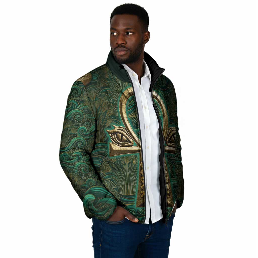 Sobek Crocodile Warrior Padded Jacket with Ankh Ancient Egyptian Motif in Emerald