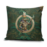 Sobek Crocodile Warrior Pillow Cover with Ankh Ancient Egyptian Motif in Emerald