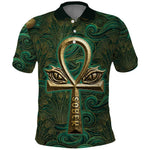 Sobek Crocodile Warrior Polo Shirt with Ankh Ancient Egyptian Motif in Emerald