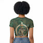 Sobek Crocodile Warrior Raglan Cropped T shirt with Ankh Ancient Egyptian Motif in Emerald