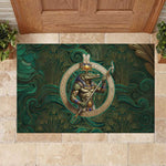 Sobek Crocodile Warrior Rubber Doormat with Ankh Ancient Egyptian Motif in Emerald