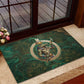 Sobek Crocodile Warrior Rubber Doormat with Ankh Ancient Egyptian Motif in Emerald