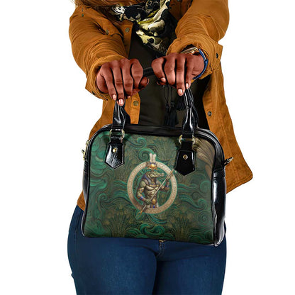 Sobek Crocodile Warrior Shoulder Handbag with Ankh Ancient Egyptian Motif in Emerald