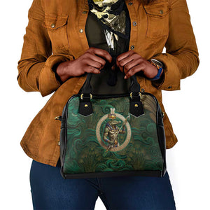 Sobek Crocodile Warrior Shoulder Handbag with Ankh Ancient Egyptian Motif in Emerald