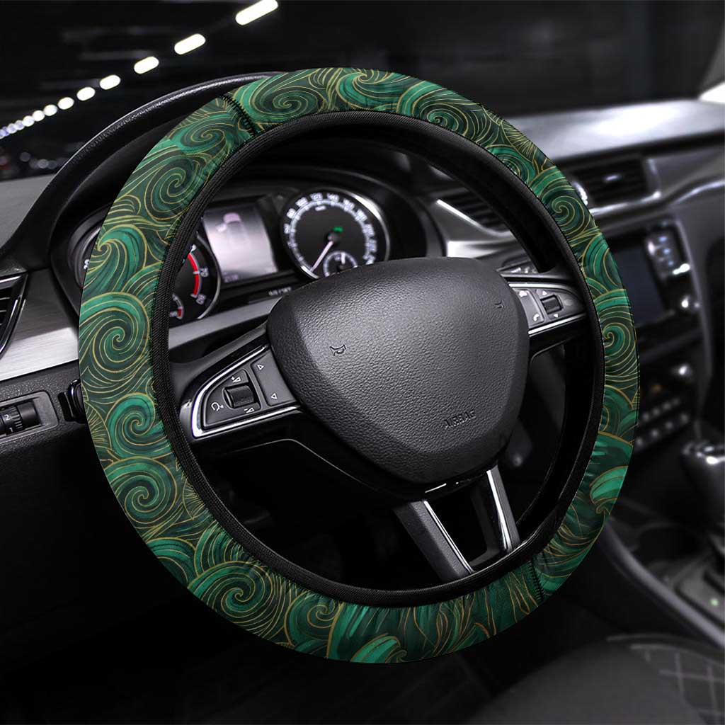 Sobek Crocodile Warrior Steering Wheel Cover with Ankh Ancient Egyptian Motif in Emerald