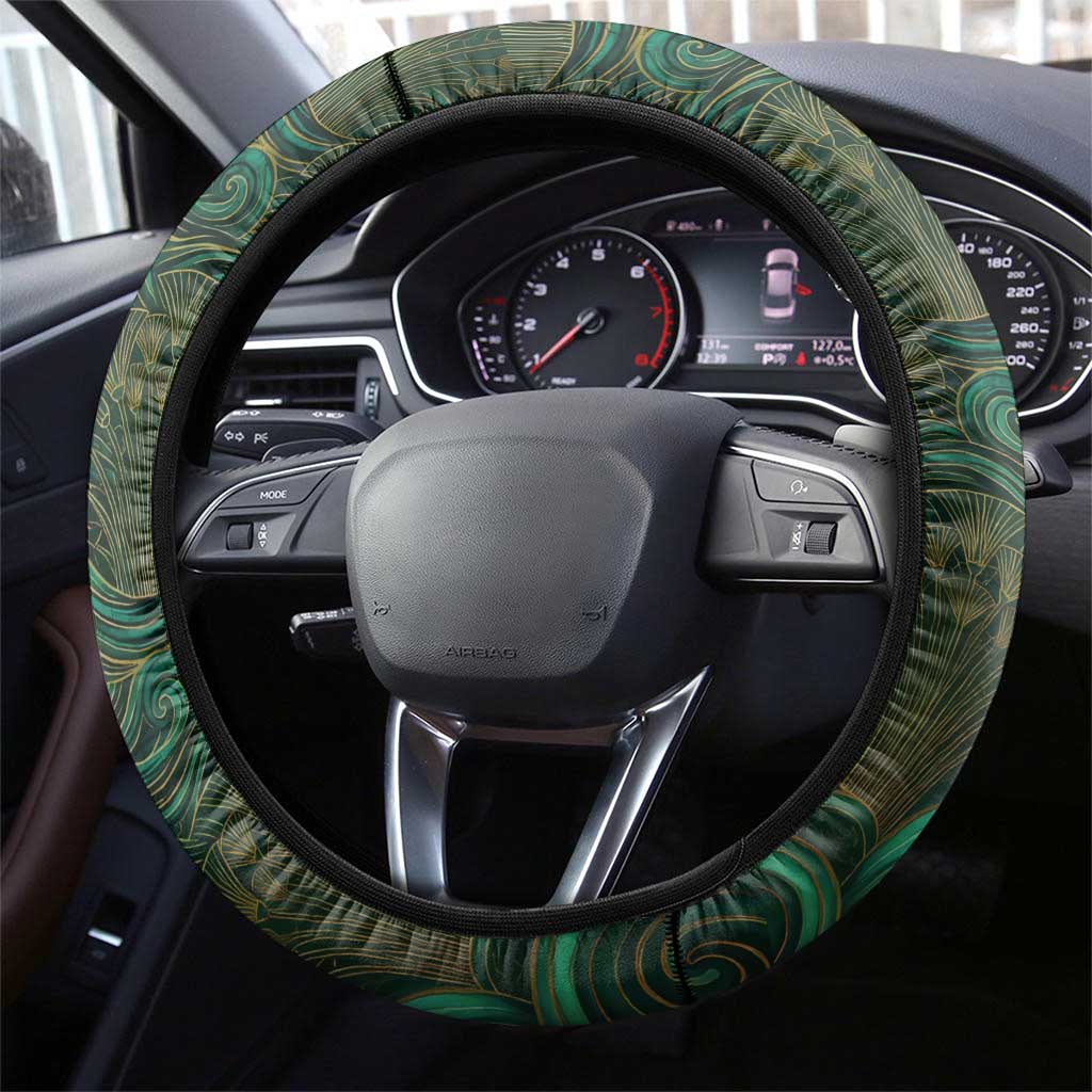 Sobek Crocodile Warrior Steering Wheel Cover with Ankh Ancient Egyptian Motif in Emerald