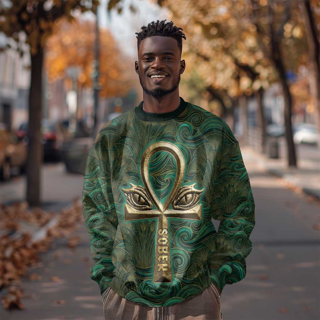 Sobek Crocodile Warrior Sweatshirt with Ankh Ancient Egyptian Motif in Emerald