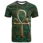 Sobek Crocodile Warrior T shirt with Ankh Ancient Egyptian Motif in Emerald