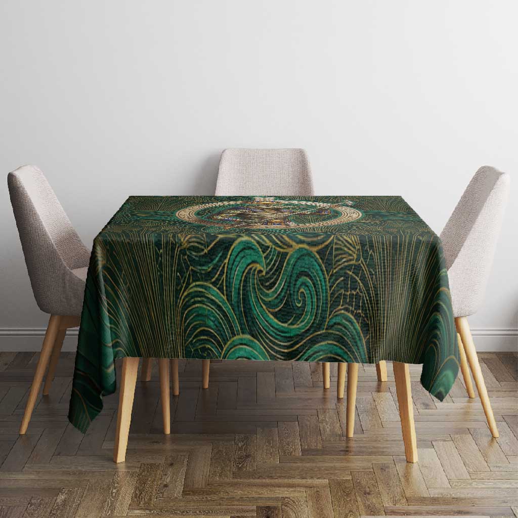 Sobek Crocodile Warrior Tablecloth with Ankh Ancient Egyptian Motif in Emerald