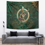 Sobek Crocodile Warrior Tapestry with Ankh Ancient Egyptian Motif in Emerald
