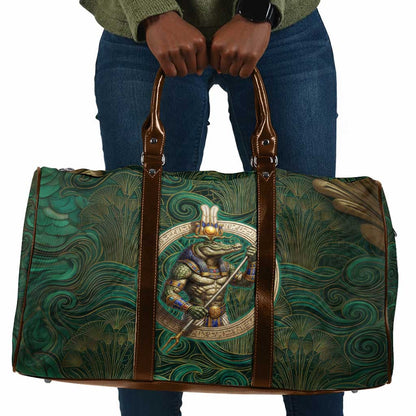 Sobek Crocodile Warrior Travel Bag with Ankh Ancient Egyptian Motif in Emerald