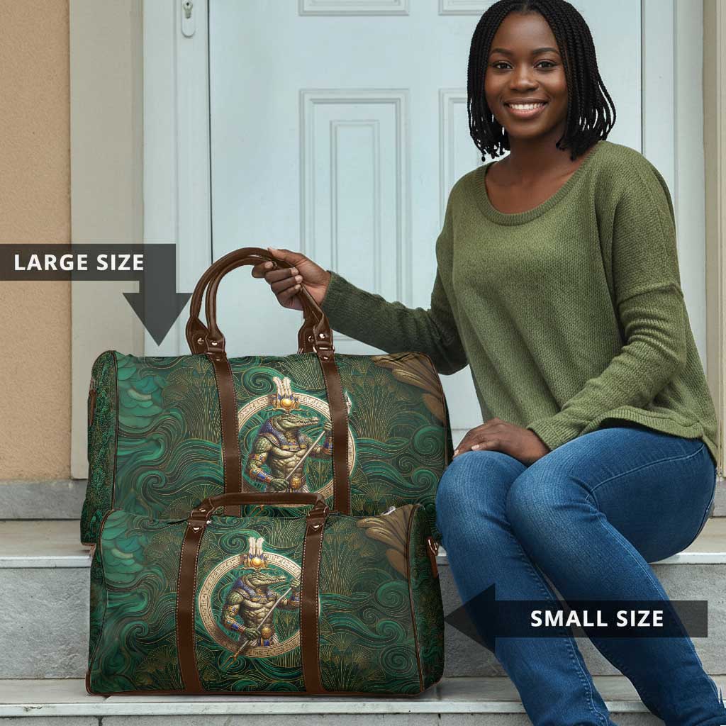 Sobek Crocodile Warrior Travel Bag with Ankh Ancient Egyptian Motif in Emerald