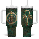Sobek Crocodile Warrior Tumbler With Handle with Ankh Ancient Egyptian Motif in Emerald