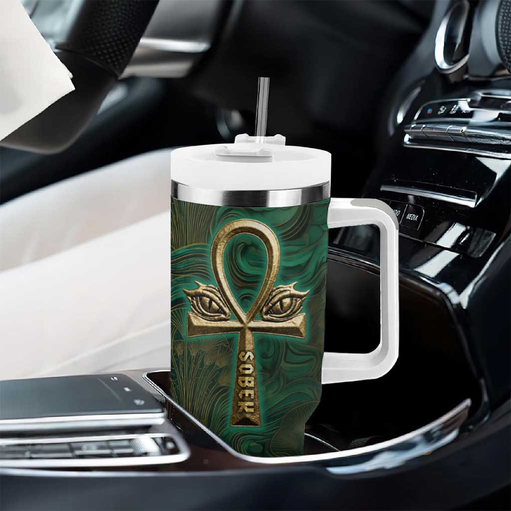 Sobek Crocodile Warrior Tumbler With Handle with Ankh Ancient Egyptian Motif in Emerald