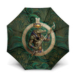 Sobek Crocodile Warrior Umbrella with Ankh Ancient Egyptian Motif in Emerald