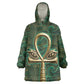 Sobek Crocodile Warrior Wearable Blanket Hoodie with Ankh Ancient Egyptian Motif in Emerald