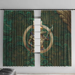 Sobek Crocodile Warrior Window Curtain with Ankh Ancient Egyptian Motif in Emerald