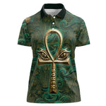 Sobek Crocodile Warrior Women Polo Shirt with Ankh Ancient Egyptian Motif in Emerald