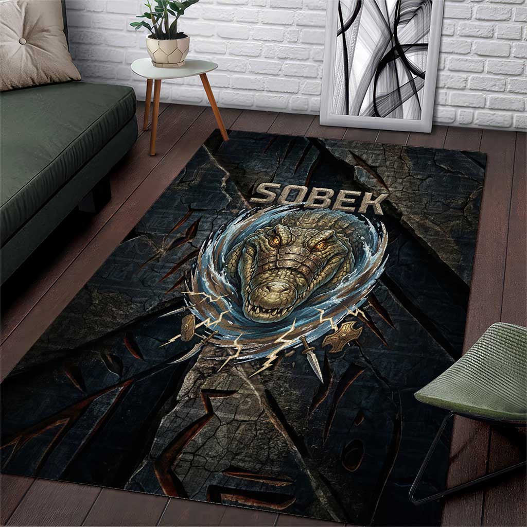 Sobek Egypt Area Rug with Crocodile Head Water Symbolism Ancient Guardian