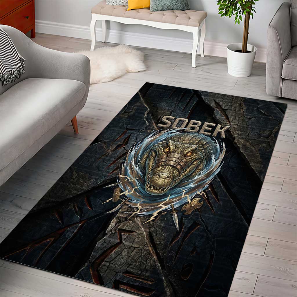 Sobek Egypt Area Rug with Crocodile Head Water Symbolism Ancient Guardian