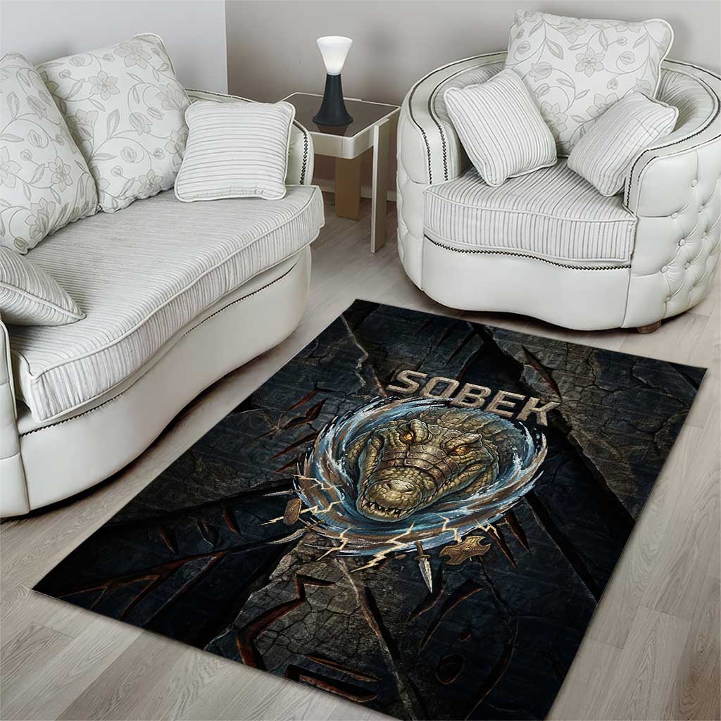 Sobek Egypt Area Rug with Crocodile Head Water Symbolism Ancient Guardian