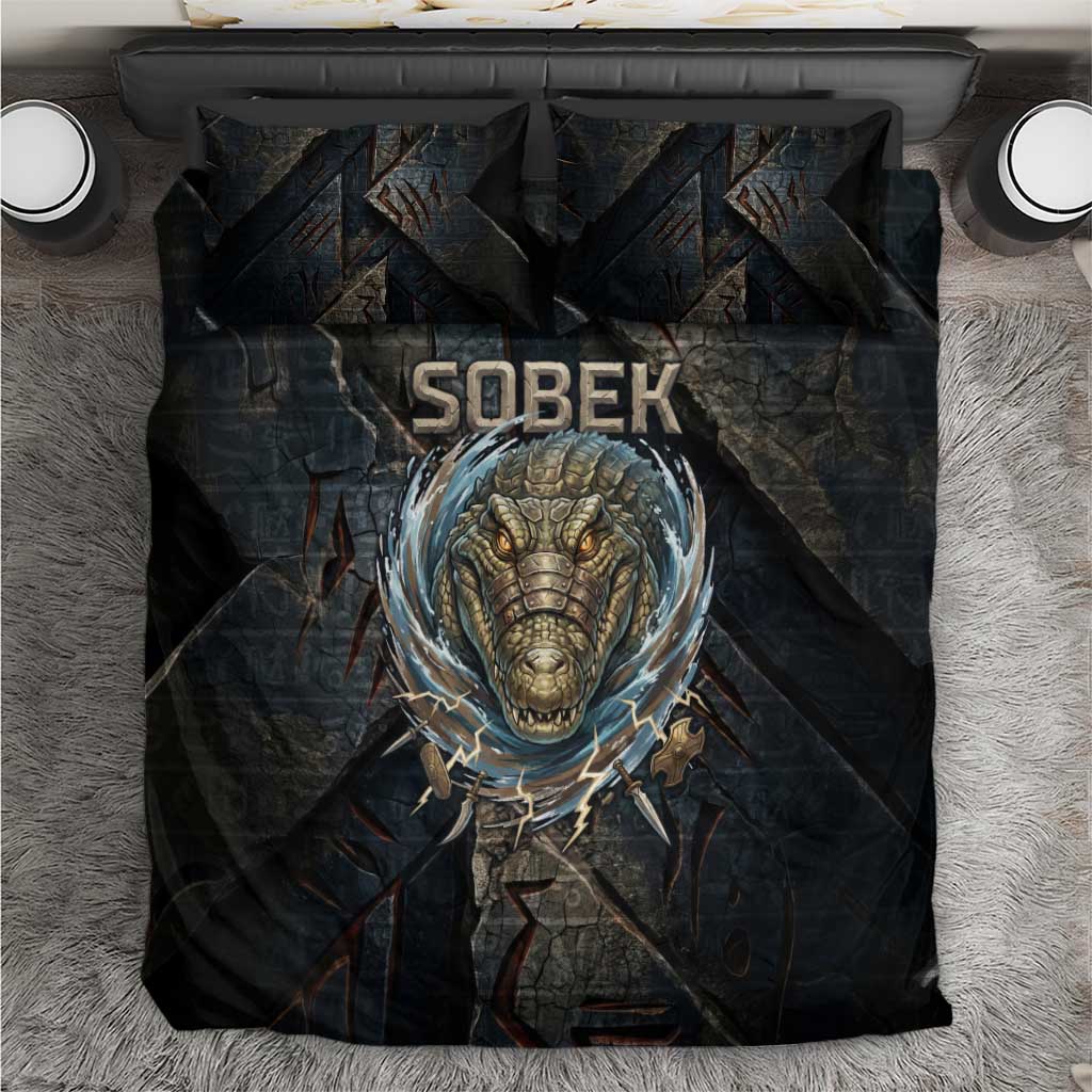 Sobek Egypt Bedding Set with Crocodile Head Water Symbolism Ancient Guardian