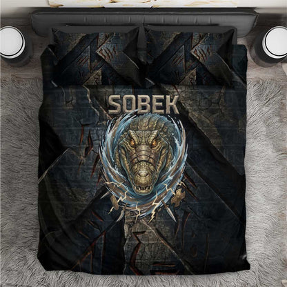 Sobek Egypt Bedding Set with Crocodile Head Water Symbolism Ancient Guardian