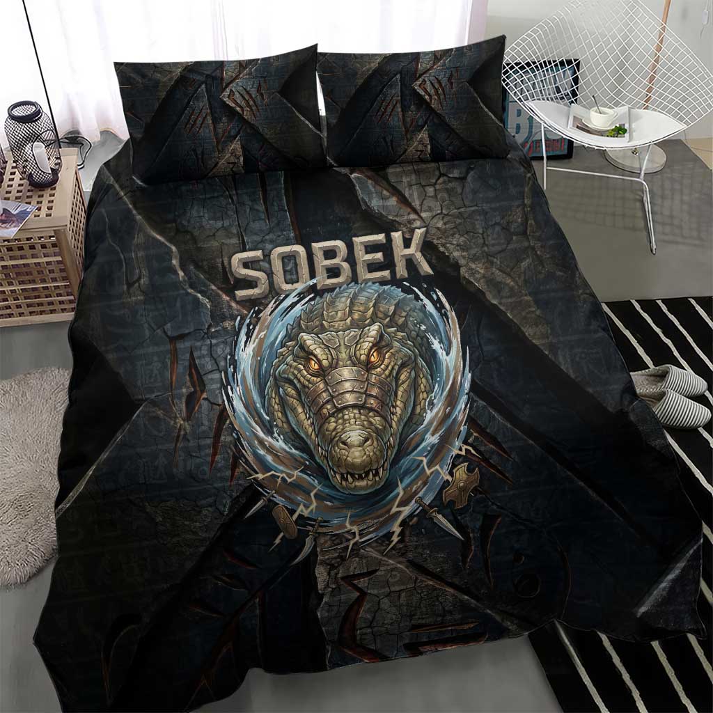 Sobek Egypt Bedding Set with Crocodile Head Water Symbolism Ancient Guardian