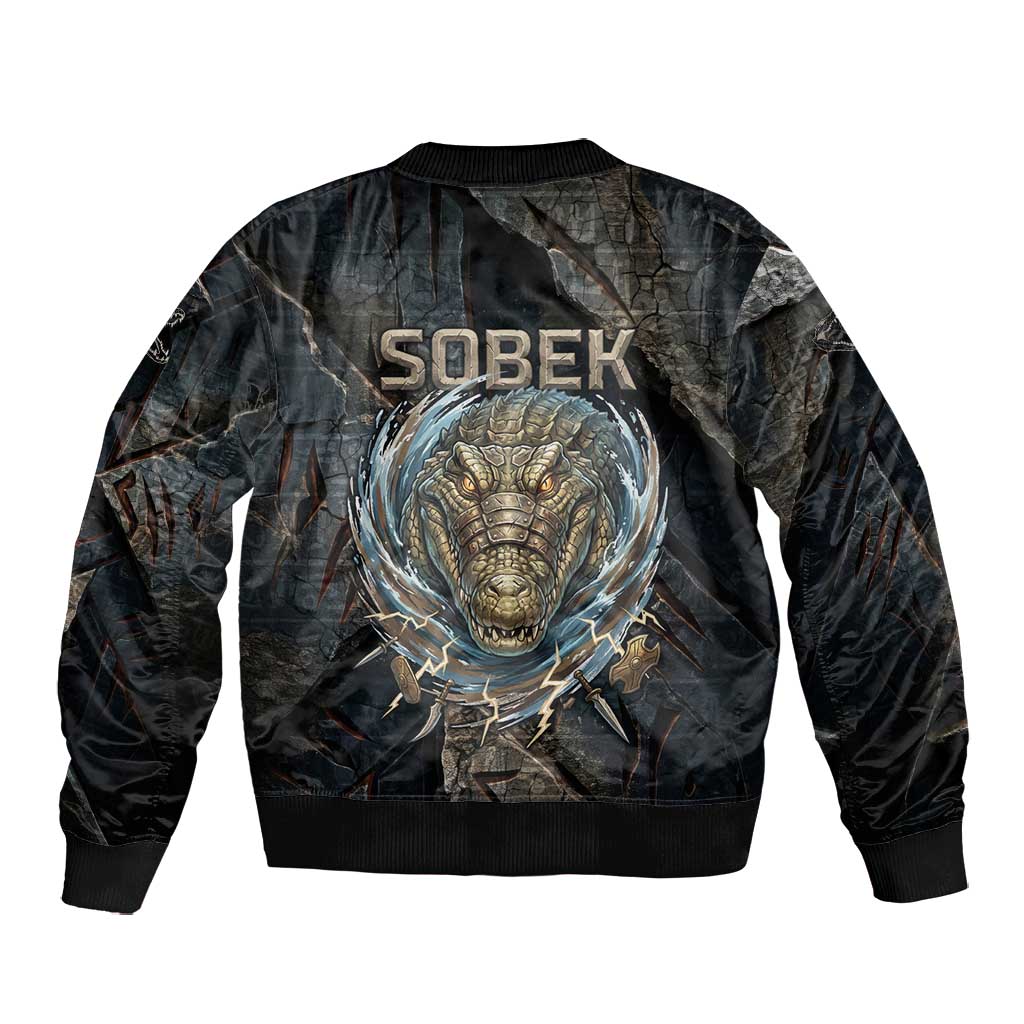 Sobek Egypt Bomber Jacket with Crocodile Head Water Symbolism Ancient Guardian