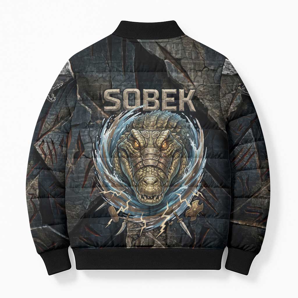 Sobek Egypt Bomber Puffer Jacket with Crocodile Head Water Symbolism Ancient Guardian