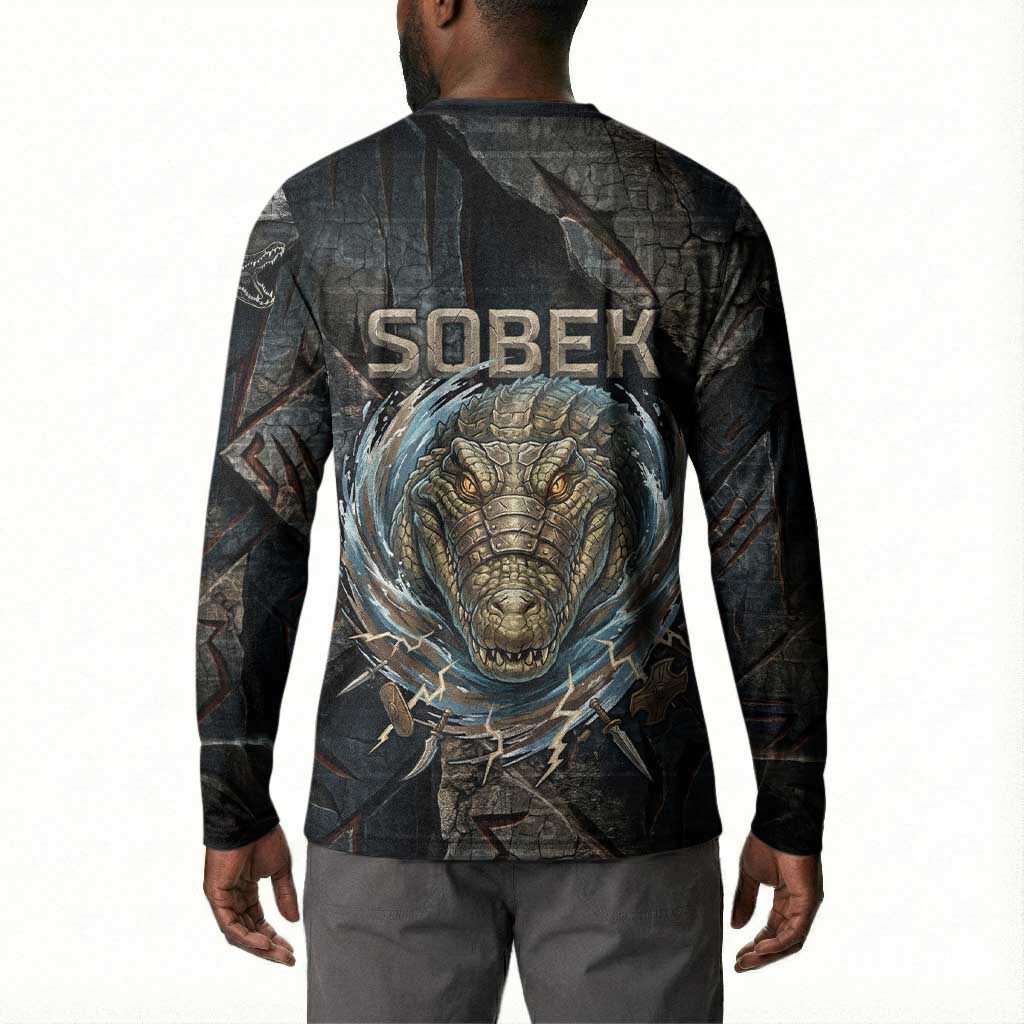 Sobek Egypt Button Sweatshirt with Crocodile Head Water Symbolism Ancient Guardian