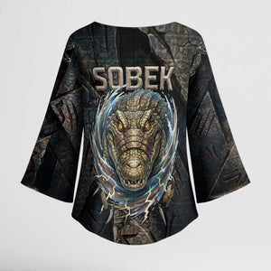Sobek Egypt Kimono Sleeve Blouse with Crocodile Head Water Symbolism Ancient Guardian