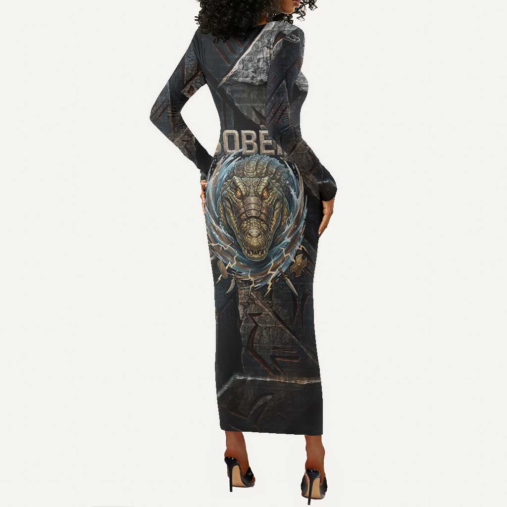 Sobek Egypt Long Sleeve Bodycon Dress with Crocodile Head Water Symbolism Ancient Guardian