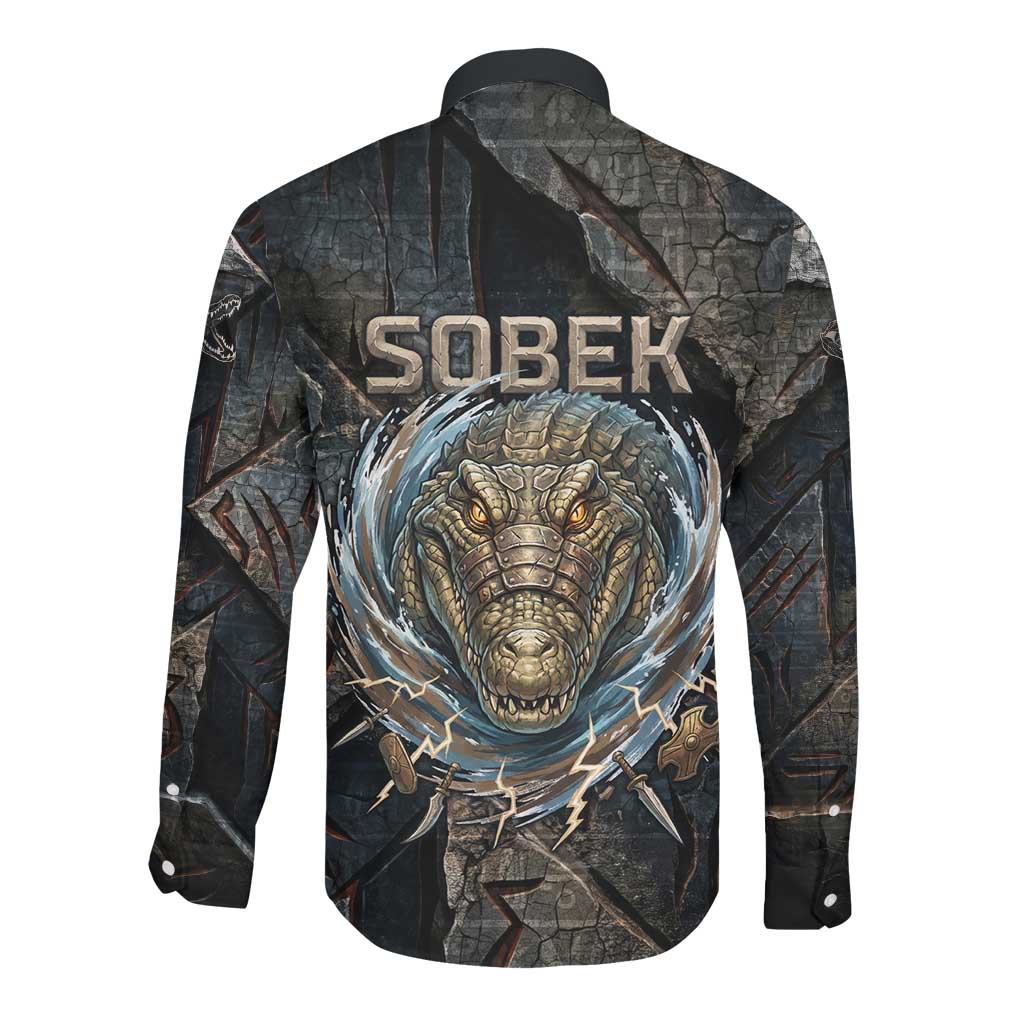Sobek Egypt Long Sleeve Button Shirt with Crocodile Head Water Symbolism Ancient Guardian