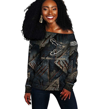 Sobek Egypt Off Shoulder Sweater with Crocodile Head Water Symbolism Ancient Guardian