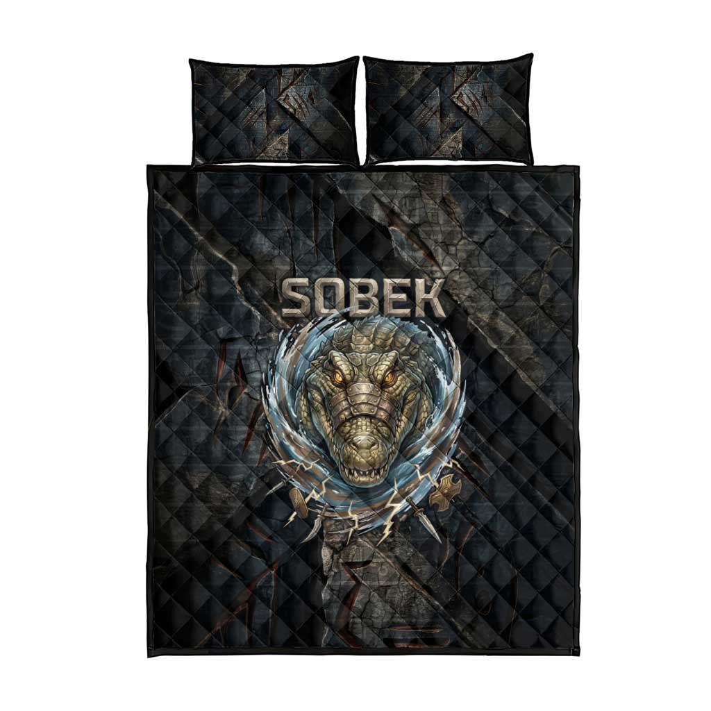 Sobek Egypt Quilt Bed Set with Crocodile Head Water Symbolism Ancient Guardian