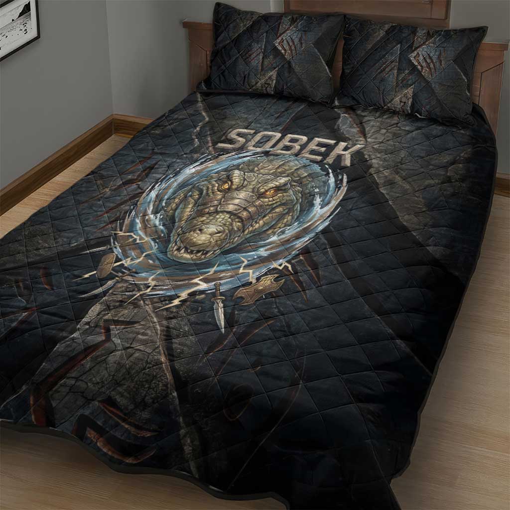 Sobek Egypt Quilt Bed Set with Crocodile Head Water Symbolism Ancient Guardian