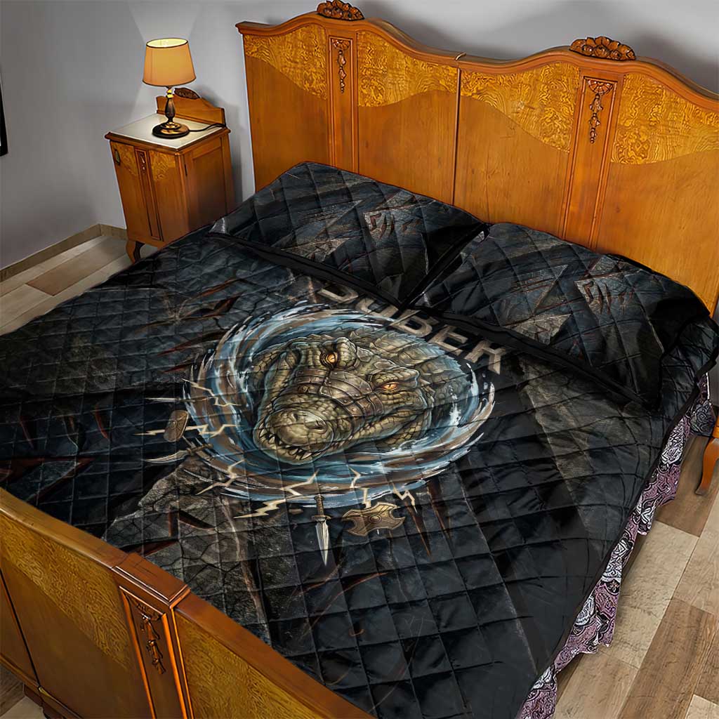 Sobek Egypt Quilt Bed Set with Crocodile Head Water Symbolism Ancient Guardian
