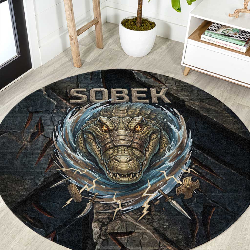 Sobek Egypt Round Carpet with Crocodile Head Water Symbolism Ancient Guardian