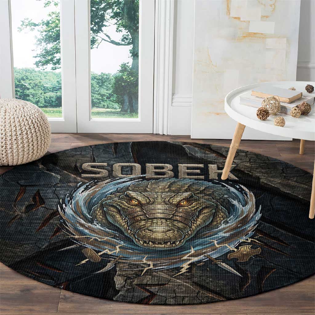 Sobek Egypt Round Carpet with Crocodile Head Water Symbolism Ancient Guardian