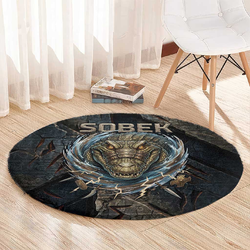 Sobek Egypt Round Carpet with Crocodile Head Water Symbolism Ancient Guardian