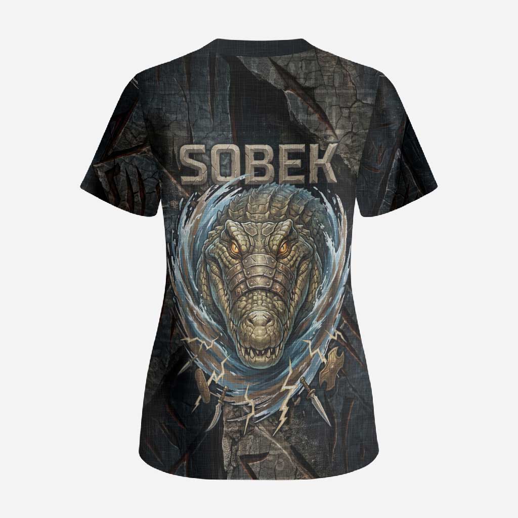 Sobek Egypt Scrub Top with Crocodile Head Water Symbolism Ancient Guardian