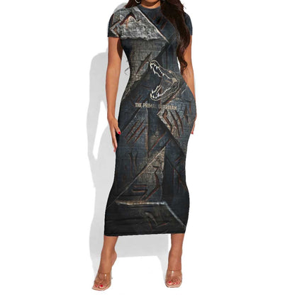 Sobek Egypt Short Sleeve Bodycon Dress with Crocodile Head Water Symbolism Ancient Guardian
