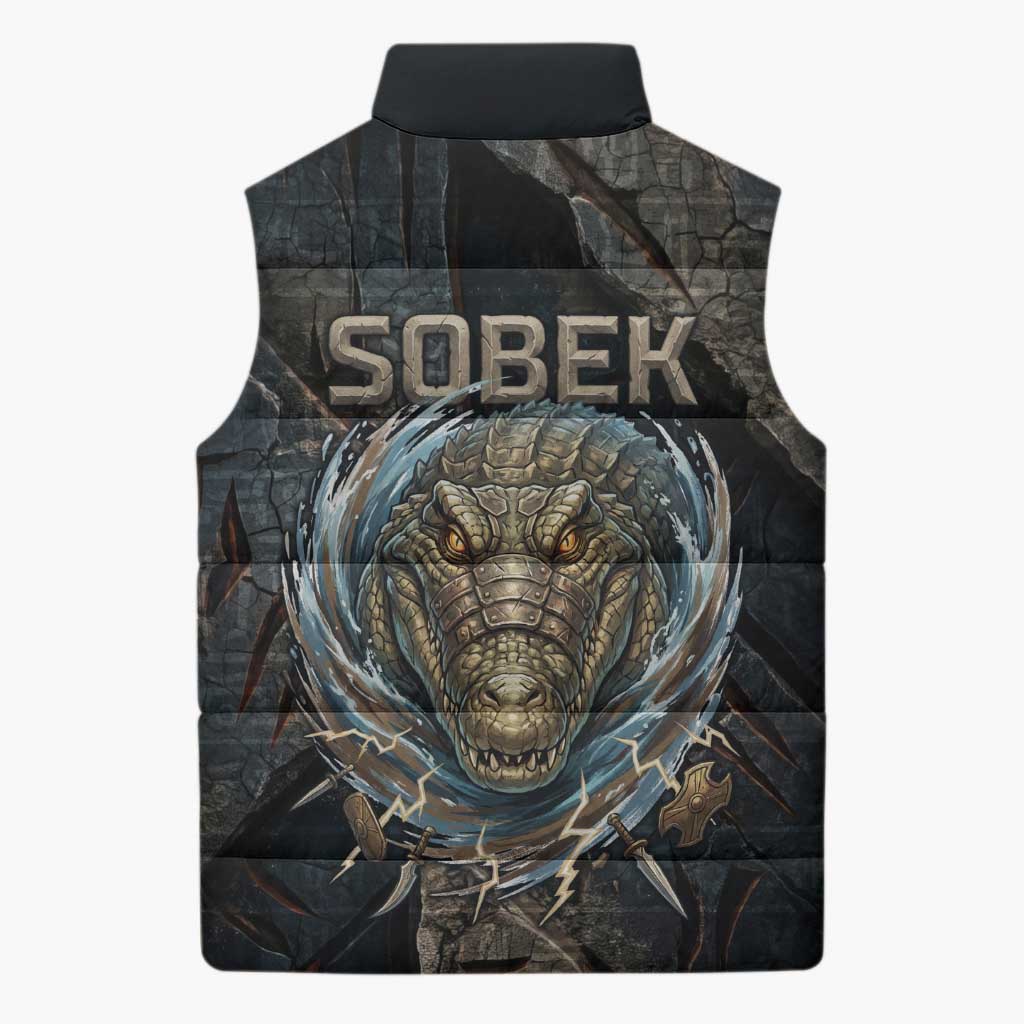 Sobek Egypt Sleeveless Puffer Jacket with Crocodile Head Water Symbolism Ancient Guardian