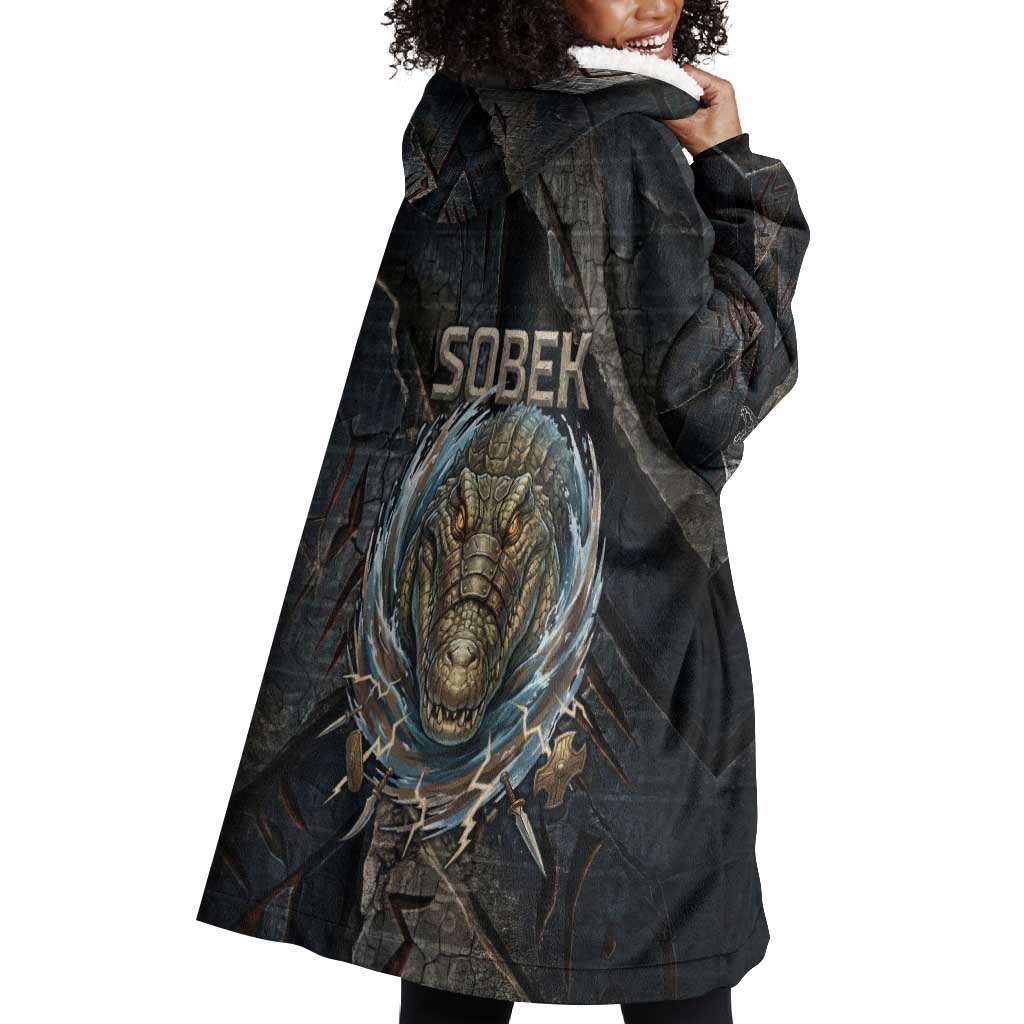 Sobek Egypt Wearable Blanket Hoodie with Crocodile Head Water Symbolism Ancient Guardian