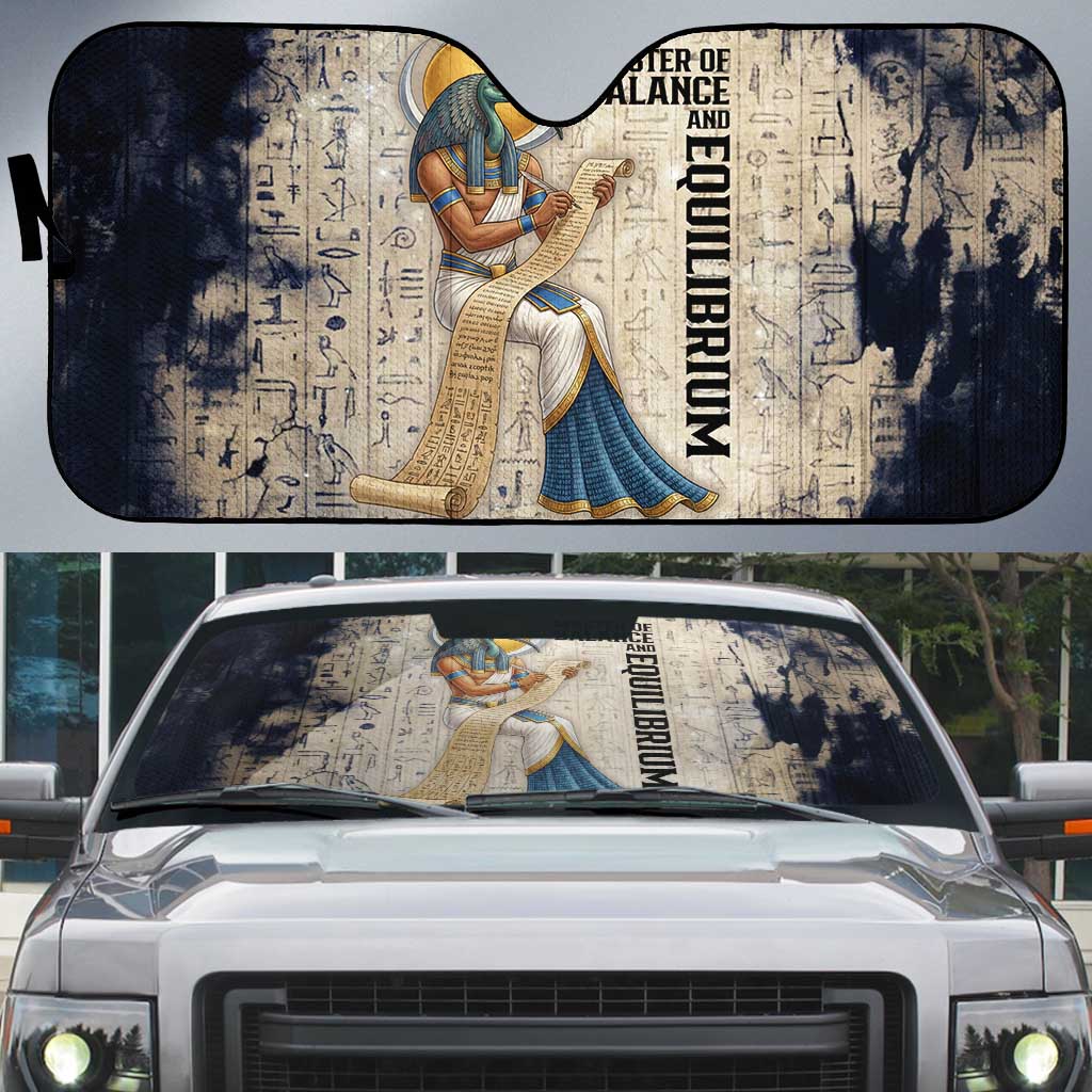 Thoth Auto Sun Shade Ibis Head and Ancient Scroll Egyptian Wisdom