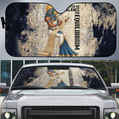 Thoth Auto Sun Shade Ibis Head and Ancient Scroll Egyptian Wisdom