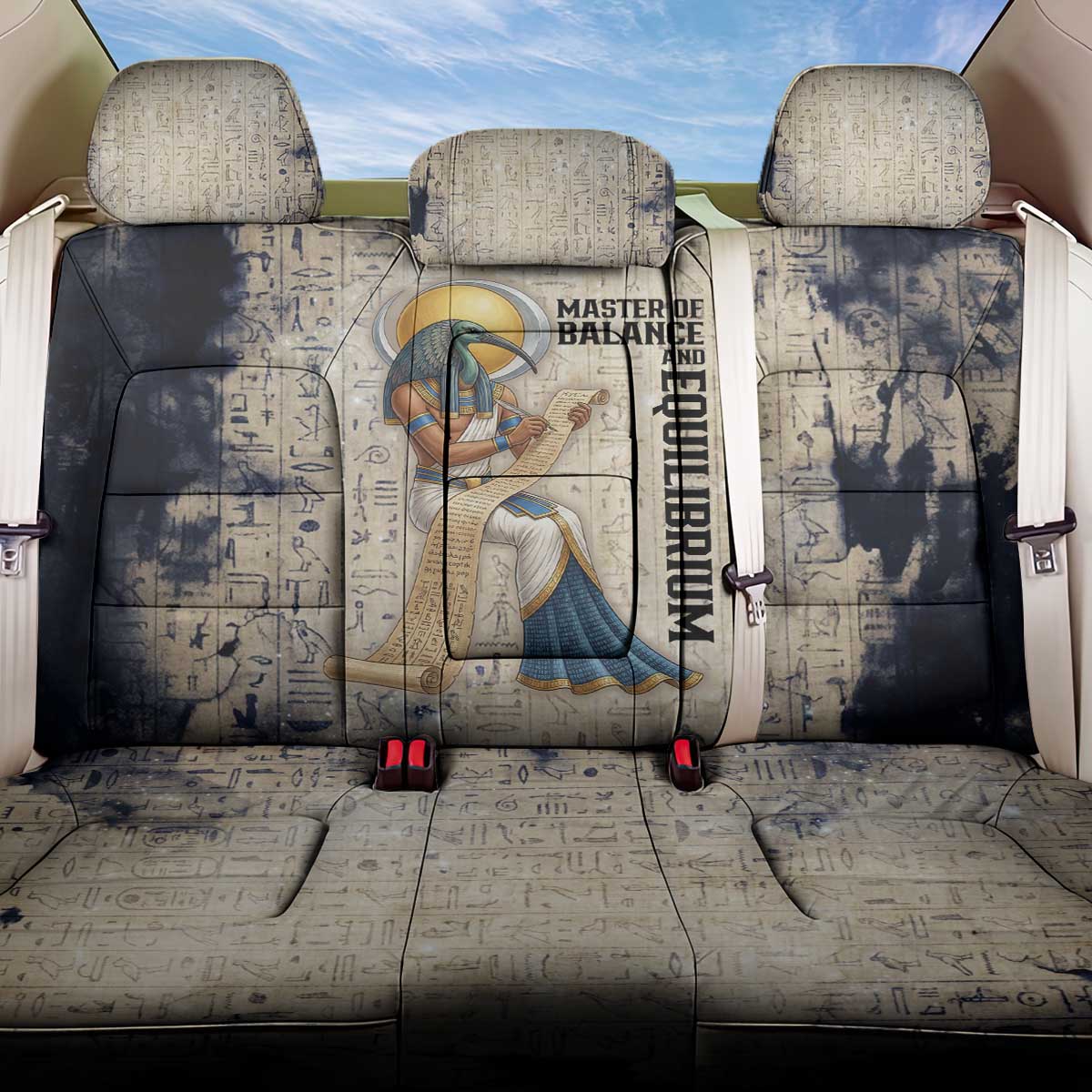 Thoth Back Car Seat Cover Ibis Head and Ancient Scroll Egyptian Wisdom